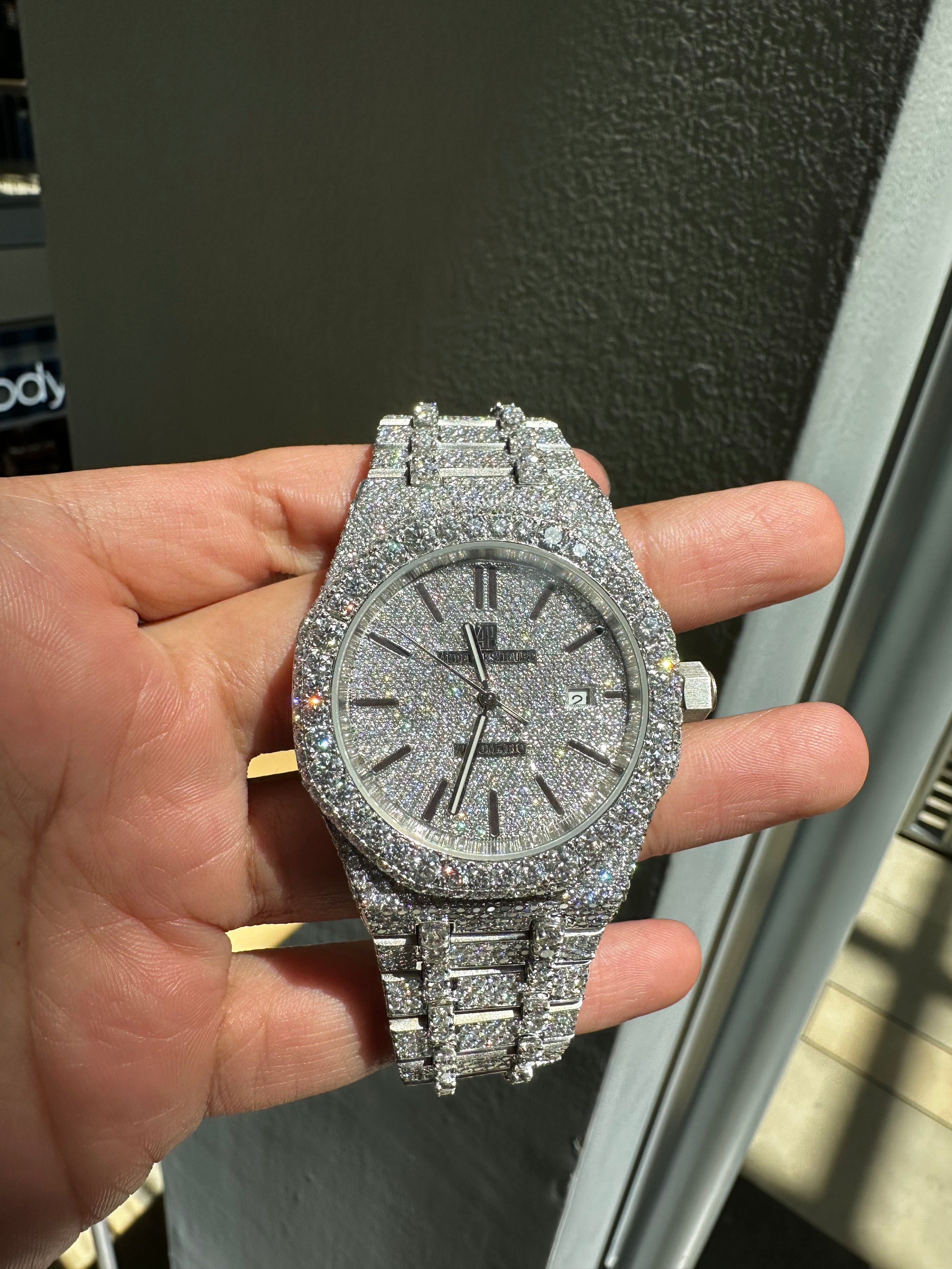Bust Down Moissanite Watch | 44MM | 14K White Gold